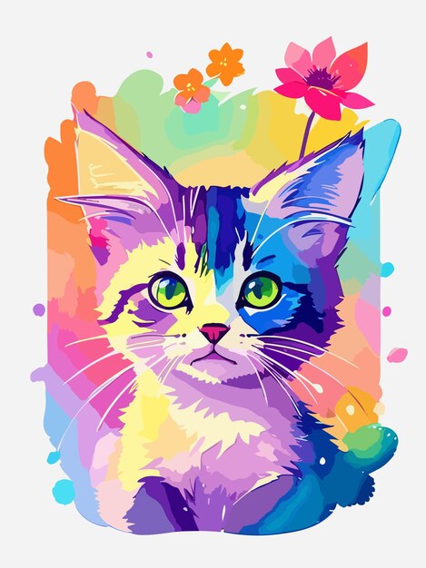 Vector kleurrijke vector een schattige kat pastelkleur watersplash kunst illustratie ontwerp poster