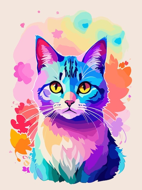 kleurrijke vector een schattige kat pastelkleur watersplash kunst illustratie ontwerp poster