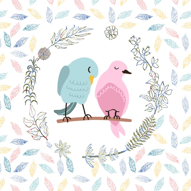 Kleurrijke vectorillustratie van schattige paar vogels in liefde Happy Valentines Day wenskaart