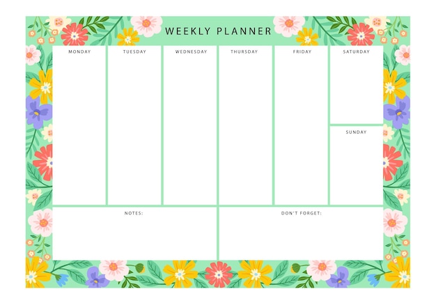 Kleurrijke vintage bloemen wekelijkse planner sjabloon