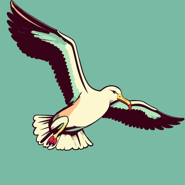 Kleurrijke vliegende albatros pop-art stijl vectorillustratie met geïsoleerde achtergrond