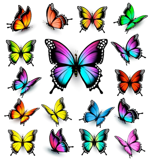 Kleurrijke vlinders instellen. Vector.