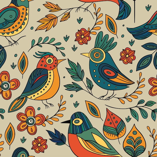 Kleurrijke vogel doodle naadloze vector patroon tuin dierlijke achtergrond