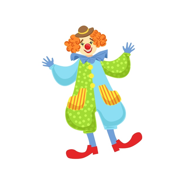 Kleurrijke vriendelijke clown in bolhoed in klassieke outfit