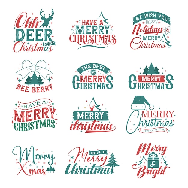 Kleurrijke vrolijke kerstwens svg set en lettering citaten bundel