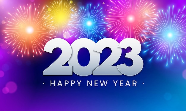 Kleurrijke vuurwerk 2023 nieuwjaar banner vectorillustratie