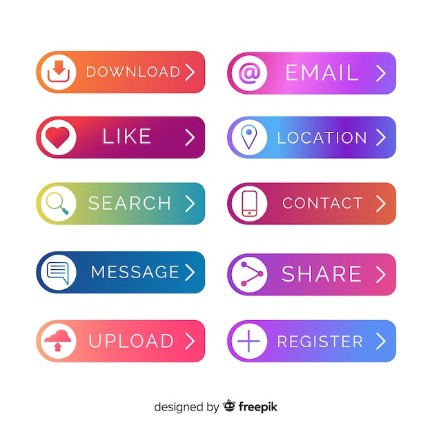 Kleurrijke web design knop collectie met platte ontwerp