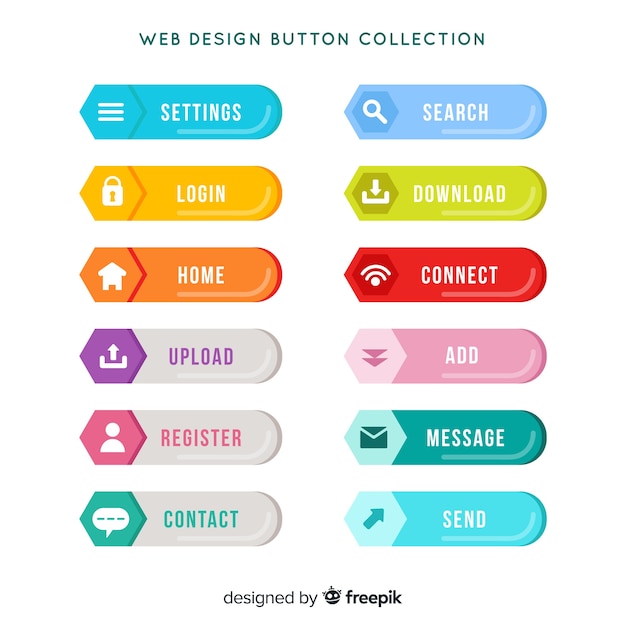 Kleurrijke web design knop collectie met platte ontwerp