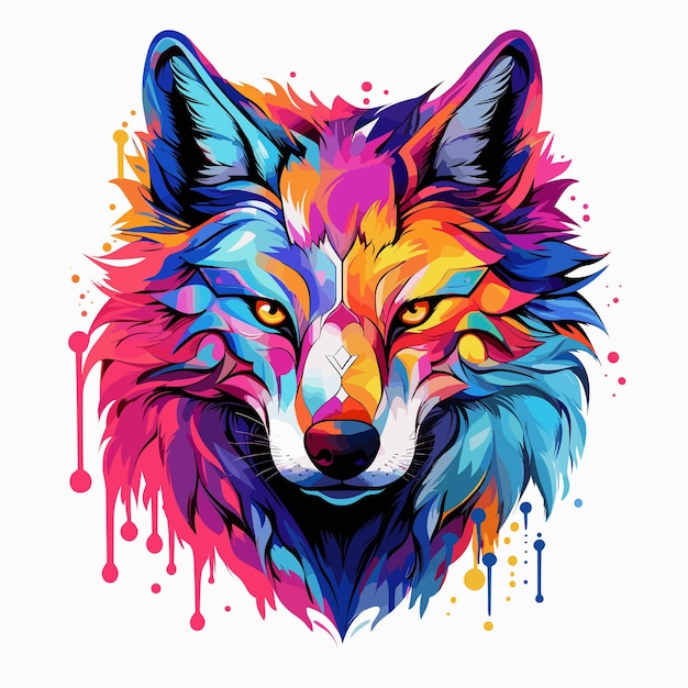 Kleurrijke wolvenkop met een scheutje verf op zijn gezicht