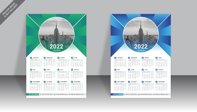 Kleurrijke zakelijke één pagina wandkalender 2022 ontwerpsjabloon