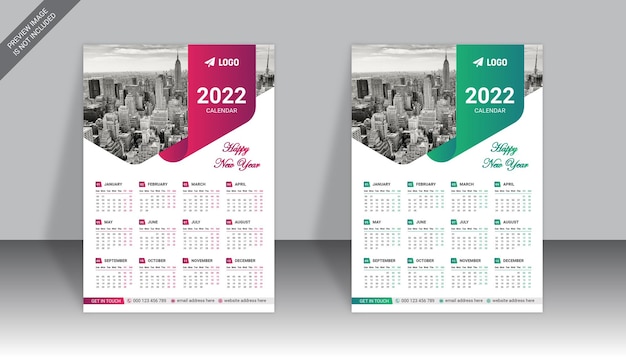 Kleurrijke zakelijke één pagina wandkalender 2022 ontwerpsjabloon