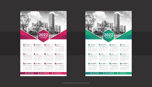 Kleurrijke zakelijke één pagina wandkalender 2022 ontwerpsjabloon