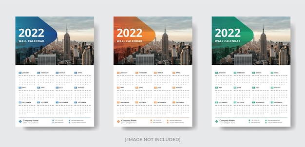 Kleurrijke zakelijke één pagina wandkalender ontwerpsjabloon voor 2022