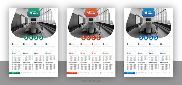 Kleurrijke zakelijke wandkalender ontwerpsjabloon voor het nieuwe jaar