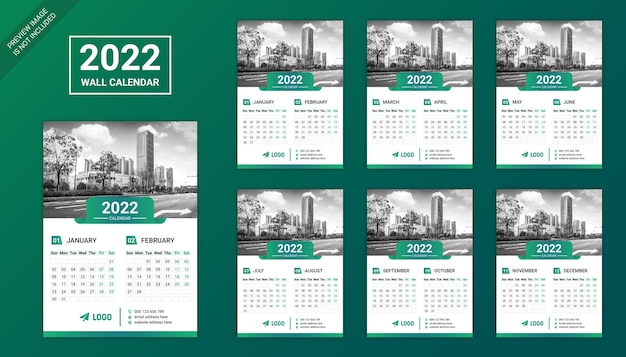 Kleurrijke zakelijke zes pagina's wandkalender 2022 ontwerpsjabloon