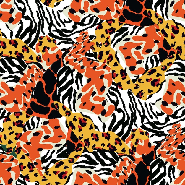 Kleurrijke Zebra Spot Vector naadloze patroon. Trendy Leeuw-ontwerp. Mix moderne vacht kat illustratie. Jungle Luipaard Afrika Achtergrond.