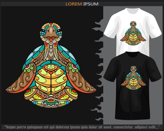 Kleurrijke zeeschildpad mandala kunst geïsoleerd op zwart-wit t-shirt