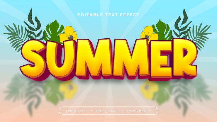 Vector kleurrijke zomer 3d bewerkbare tekst effect lettertype stijl