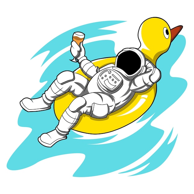 Vector kleurrijke zomer astronaut chilling met eenden zwembad drijft