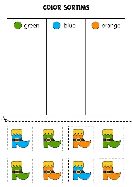 Kleursortering voor kinderen saint patrick-daglaars sorteren op kleuren educatief werkblad