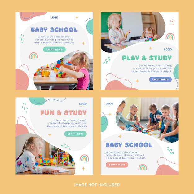 Vector kleuterschool instagram post set