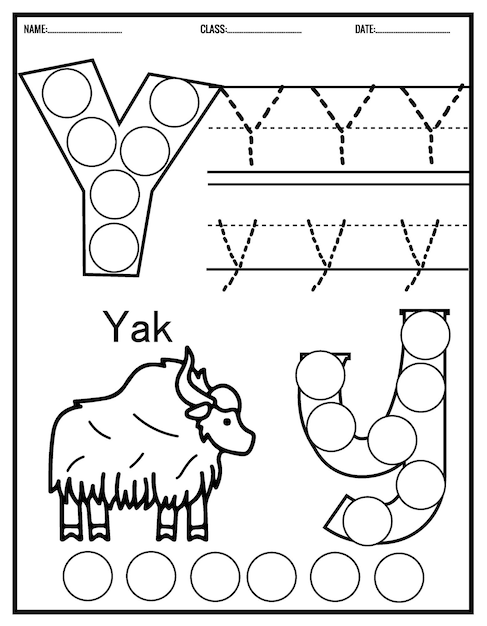 Kleuterschool Tracing Letters Werkbladen Alfabet traceren en kleur schattig dier, met Dot Markers.