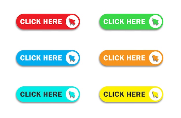 Klik hier knop met pijlaanwijzer te klikken op pictogram Web knop Platte vectorillustratie