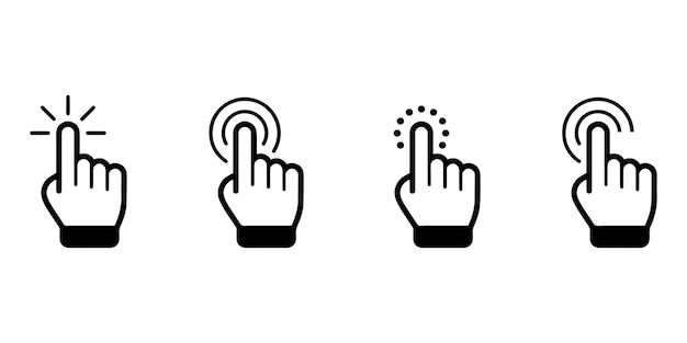 Klik hier pictogram ingesteld in lijn stijl Hand klik Hand klikken vinger Touch screen pointer cursor