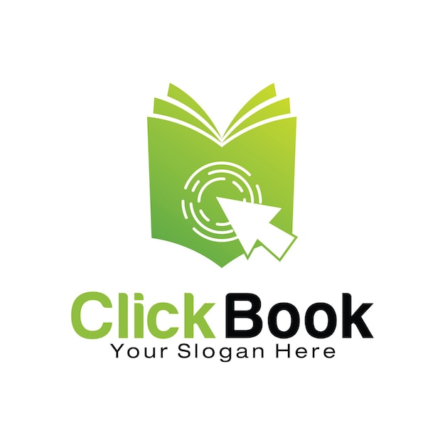 Klik op boek logo ontwerpsjabloon