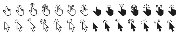 Vector klik op cursor iconen set set van hand cursor iconen klik en cursor icons klik