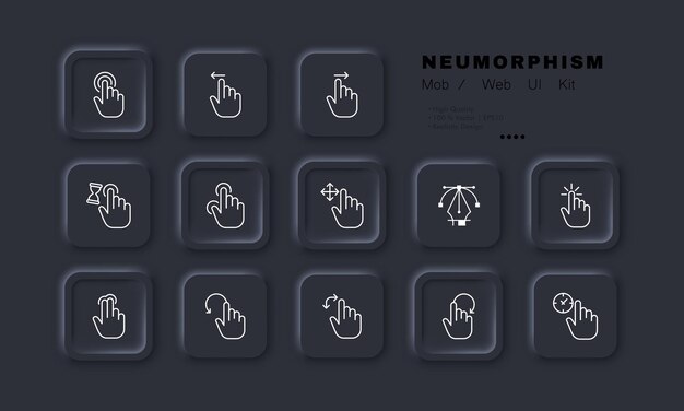 Klik op lijnpictogram Drukken op sensot hand glijden wijsvinger touchpad tik druk uitzoomen scrollen Touchscreen-concept Neomorfisme-stijl Vectorlijnpictogram voor zaken en reclame