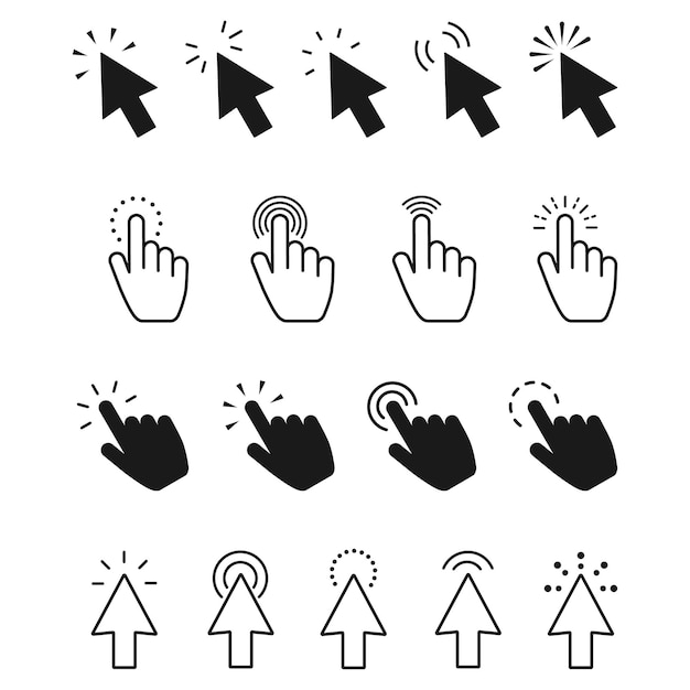 Klik op pictogrammenset Hand klikken Computermuis klikcursor Vectorillustratie