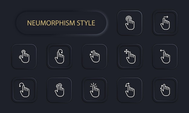 Klik op set-pictogram Selecteer overslaan verhogen verlagen markeren handbedieningscommando's Telefoonconcept Neomorphism-stijl Vectorlijnpictogram voor bedrijven