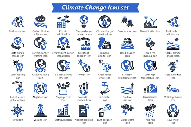 Klimaatverandering Blauw Icon Set