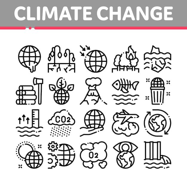 Klimaatverandering Ecologie Collectie Iconen Set Vector