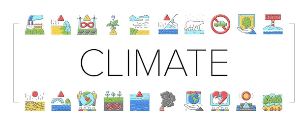 Klimaatverandering en eco probleem pictogrammen instellen vector