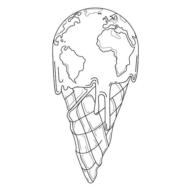 Vector klimaatverandering en opwarming van de aarde concept planeet aarde in een wafelkegel vectorillustratie