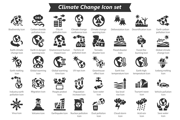 Klimaatverandering Zwarte Icon Set
