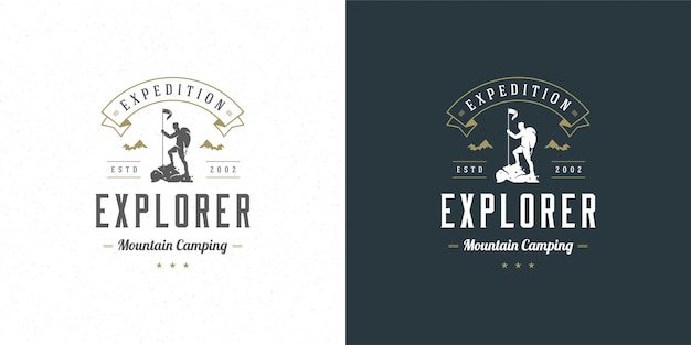 Klimmer logo embleem outdoor avontuurlijke expeditie vector illustratie bergbeklimmer man silhouet