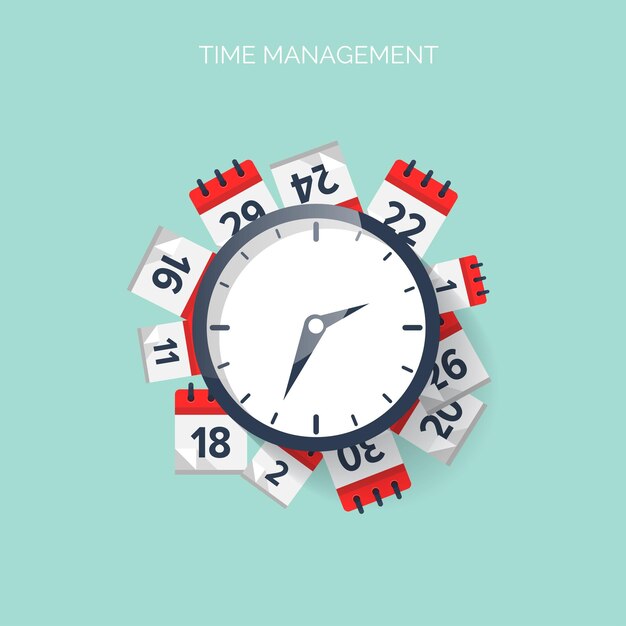 Vector klok en kalender tijdmanagement concept achtergrond