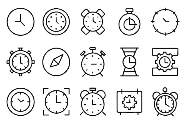 Klok- en timergerelateerde bewerkbare stroke outline icoon set