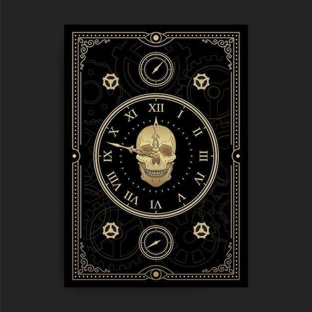 Vector klok of horloge met een schedel illustratie van de dood