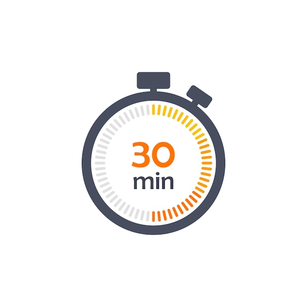 Klok pictogram vectorillustratie Timer teken 30 min op geïsoleerde achtergrond Countdown teken concept