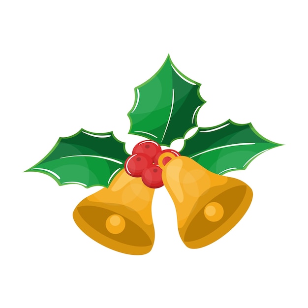 Klokken met hulstbladeren voor vrolijk kerstkaartornament
