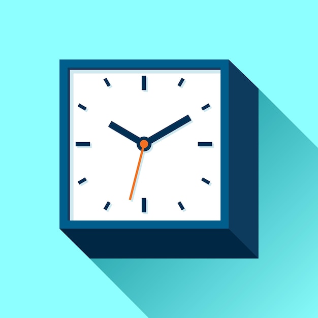 Klokpictogram in platte stijl, 3d vierkante timer op blauwe achtergrond. zakelijk horloge. vector ontwerpelement