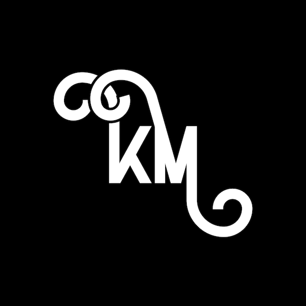 Vettore design di lettera km logo su sfondo nero km iniziali creative letter logo concept km letter design km design di lettera bianca su sfondo nera k m k m logo