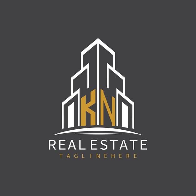 Vector kn initial monogram logo for real estate with building shape creative design