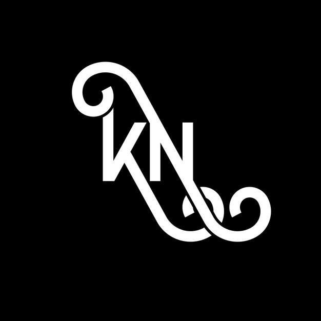 Vettore design del logo con lettere kn su sfondo nero kn iniziali creative concetto del logo delle lettere kn design delle lettere kn design delle lettere bianche su sfondo nera k n k n logo