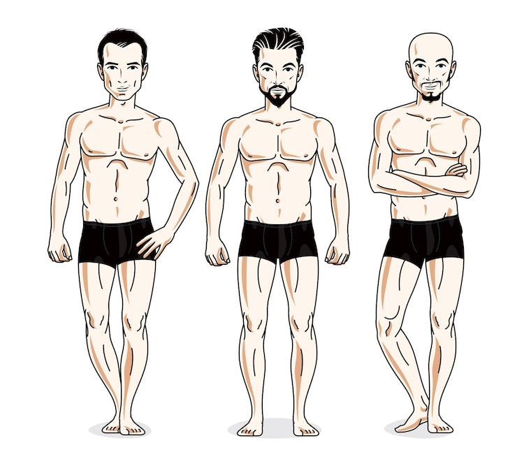 Vector knappe mannen in zwart ondergoed. vectorreeks mooie mensenillustraties.