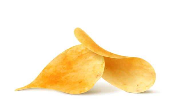 Knapperige aardappelchips stapel stapel en hoop realistische 3D-vector Geïsoleerde chips voor reclamepakket of promo-advertenties heerlijk eten rimpelmaaltijd